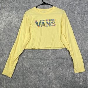 Vans Long Sleeve Crop Top Women's Large Yellow Logo Graphic Print Casual Shirt